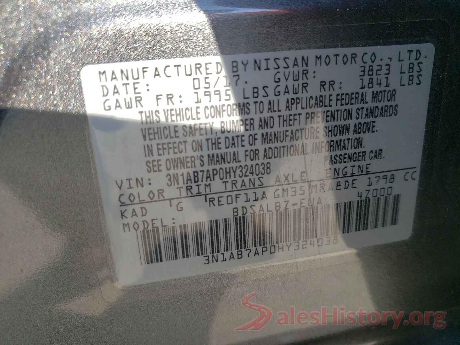 3N1AB7AP0HY324038 2017 NISSAN SENTRA