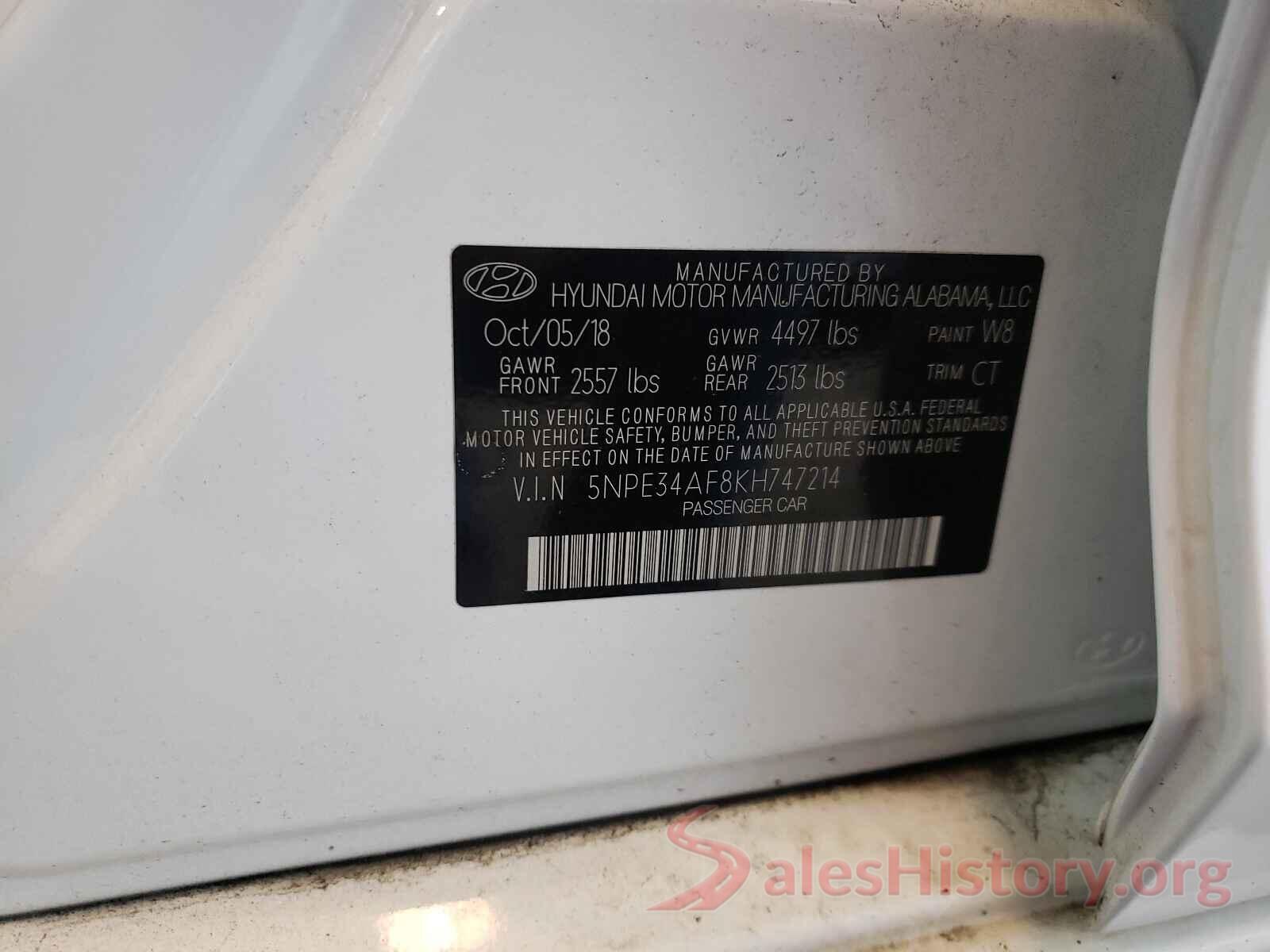 5NPE34AF8KH747214 2019 HYUNDAI SONATA