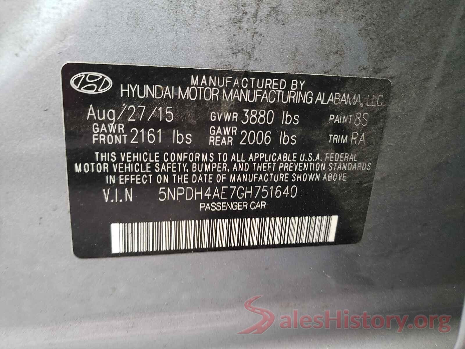 5NPDH4AE7GH751640 2016 HYUNDAI ELANTRA