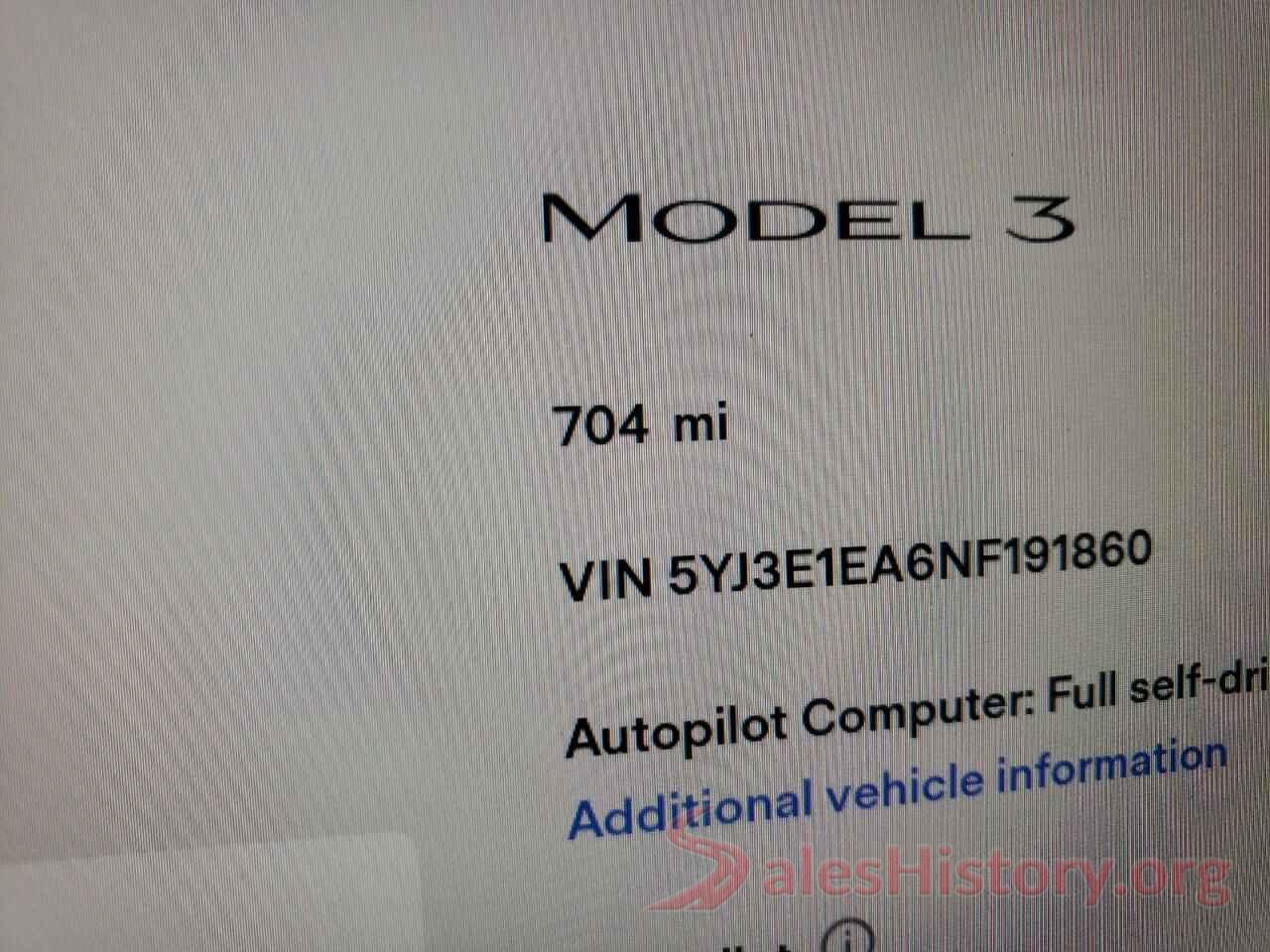 5YJ3E1EA6NF191860 2022 TESLA MODEL 3