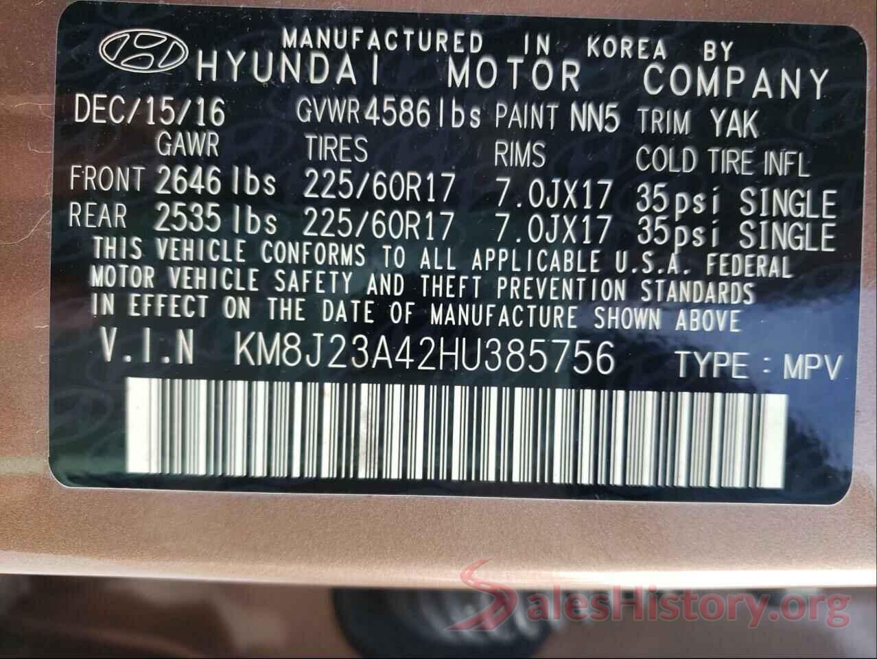 KM8J23A42HU385756 2017 HYUNDAI TUCSON