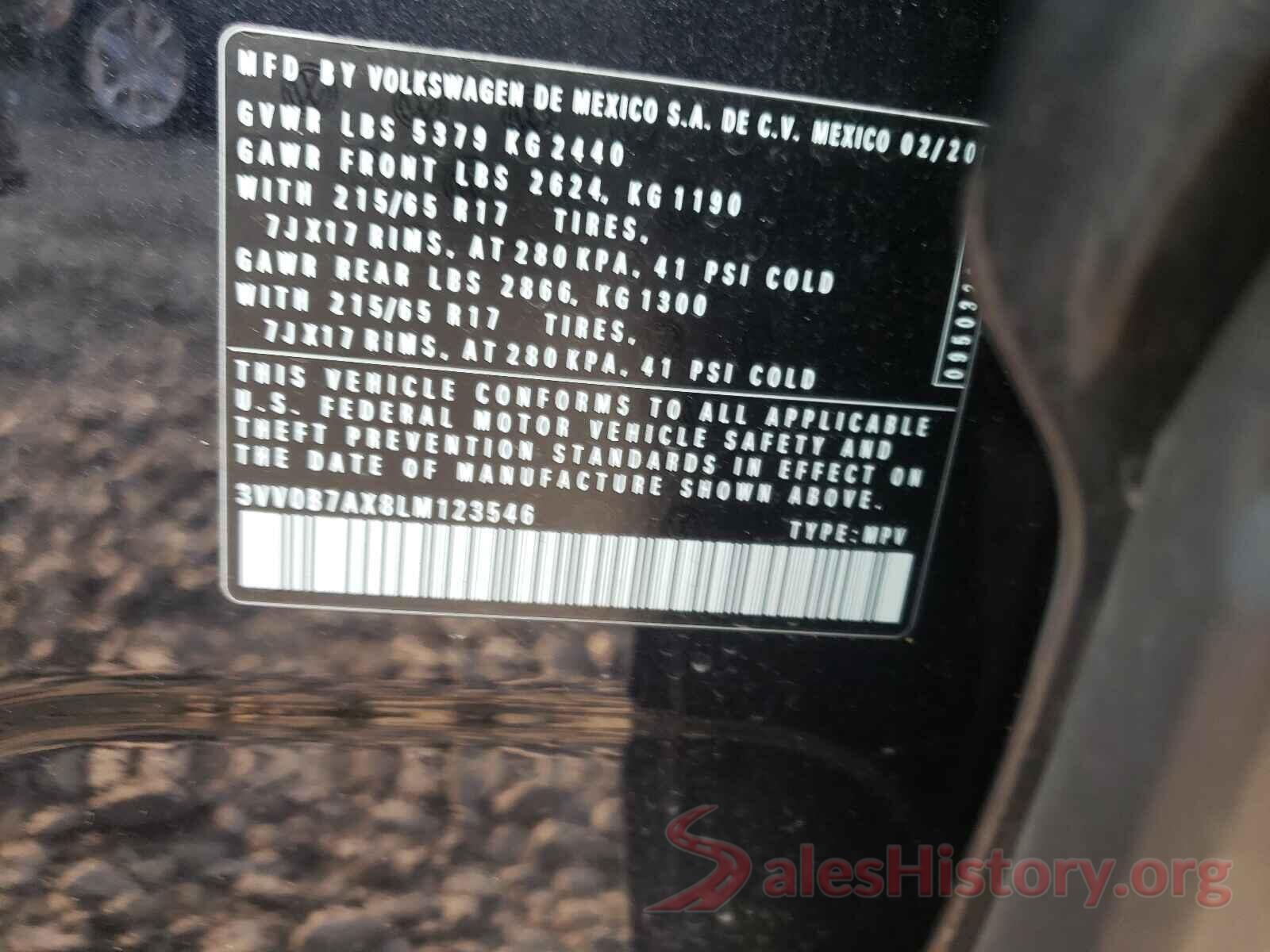 3VV0B7AX8LM123546 2020 VOLKSWAGEN TIGUAN