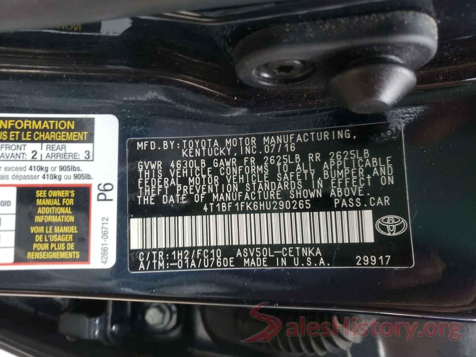 4T1BF1FK6HU290265 2017 TOYOTA CAMRY