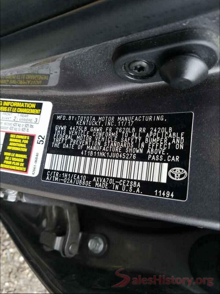 4T1B11HK1JU045276 2018 TOYOTA CAMRY