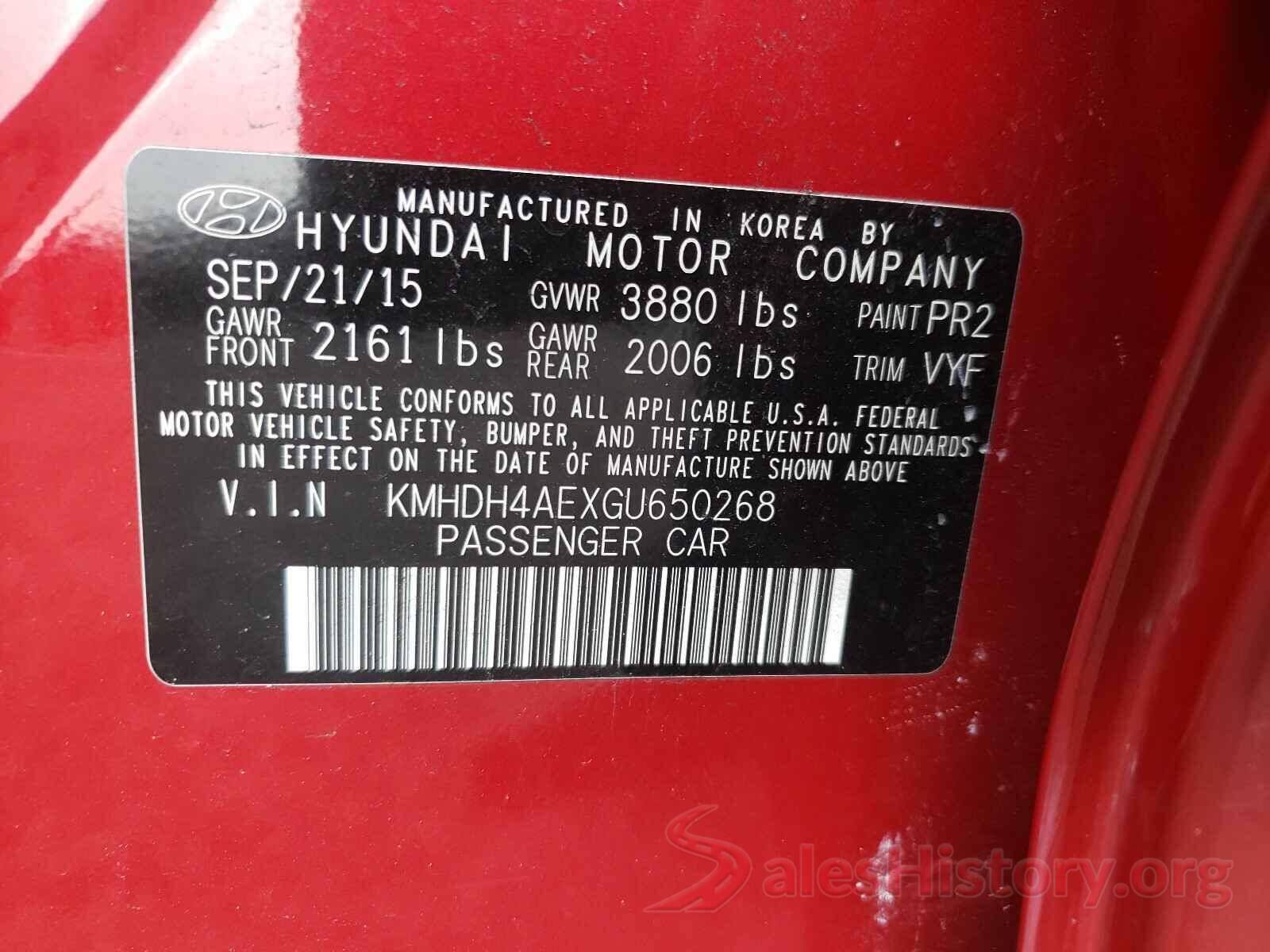 KMHDH4AEXGU650268 2016 HYUNDAI ELANTRA