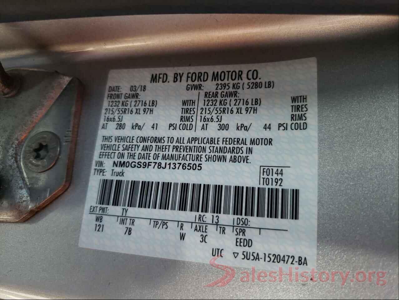 NM0GS9F78J1376505 2018 FORD TRANSIT CO