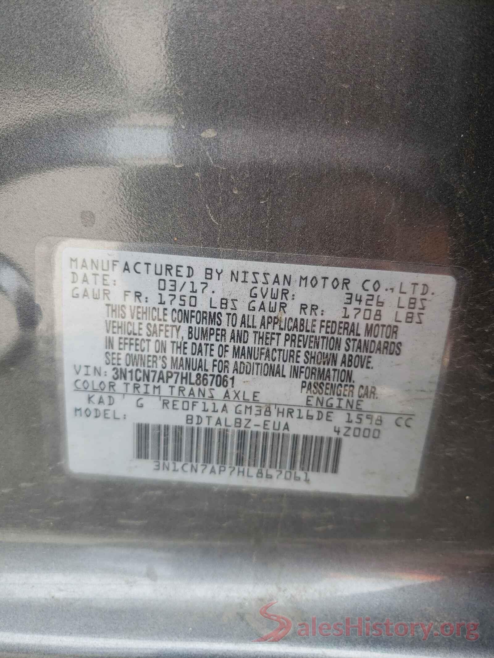 3N1CN7AP7HL867061 2017 NISSAN VERSA