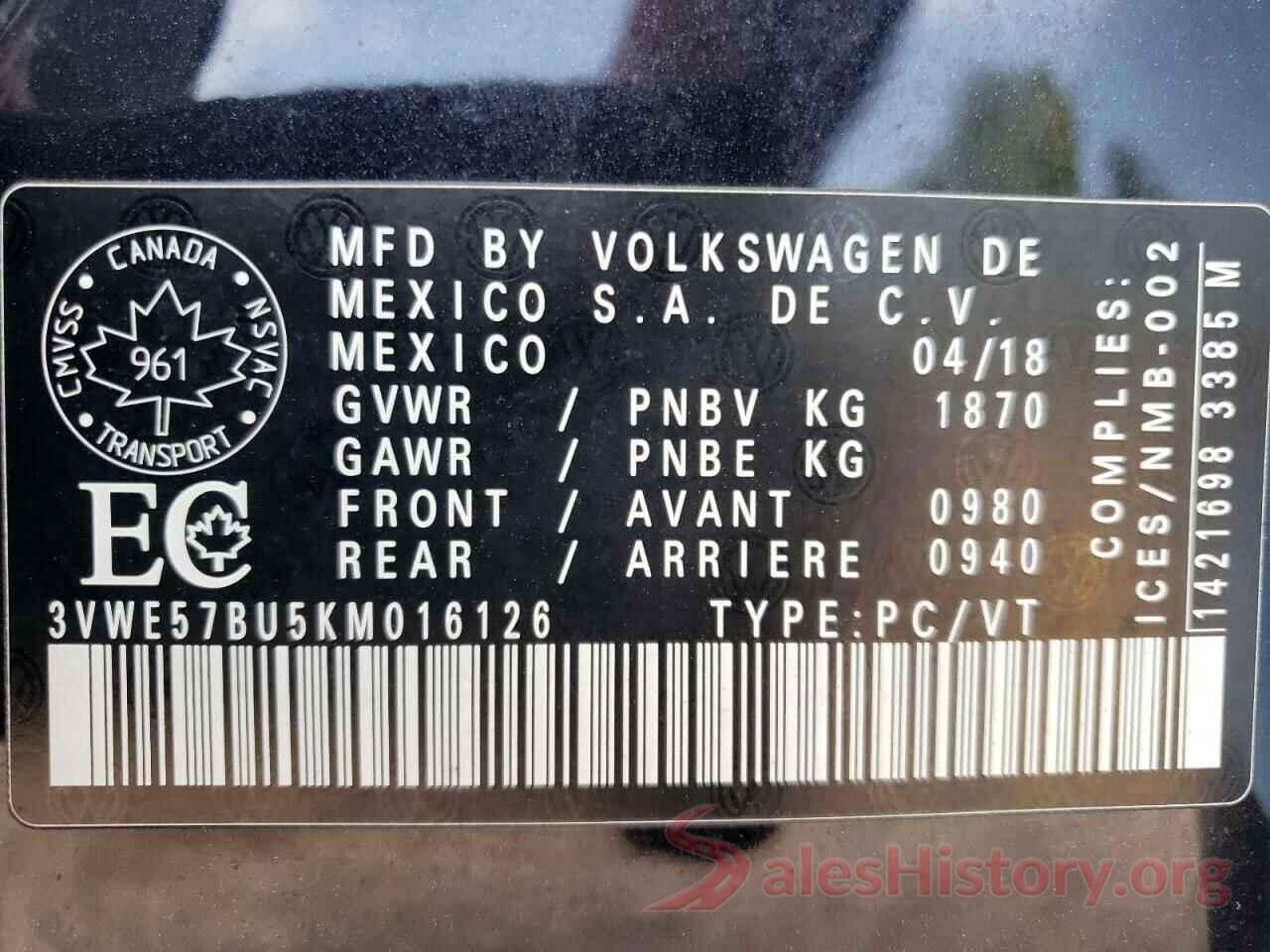 3VWE57BU5KM016126 2019 VOLKSWAGEN JETTA