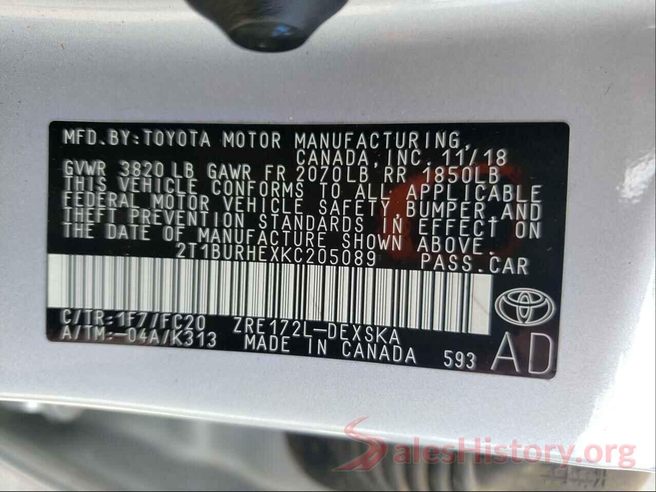 2T1BURHEXKC205089 2019 TOYOTA COROLLA