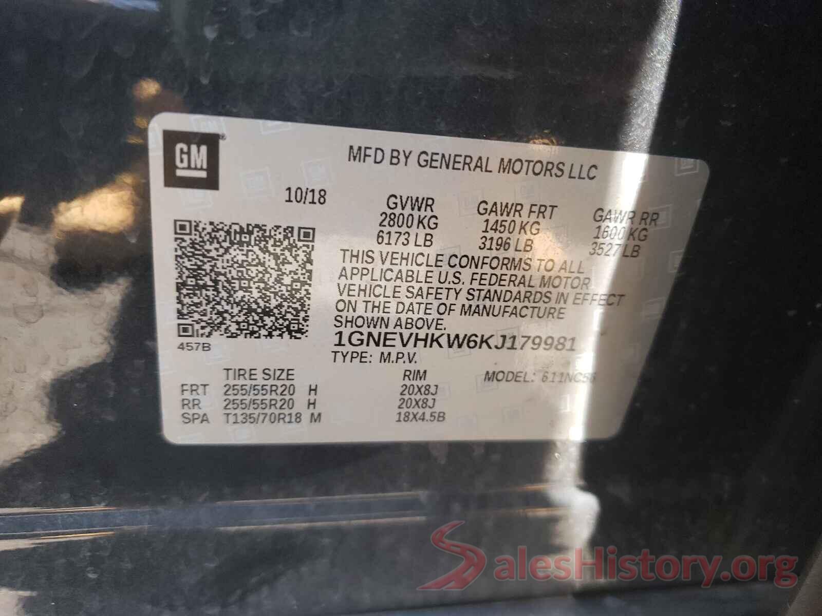 1GNEVHKW6KJ179981 2019 CHEVROLET TRAVERSE