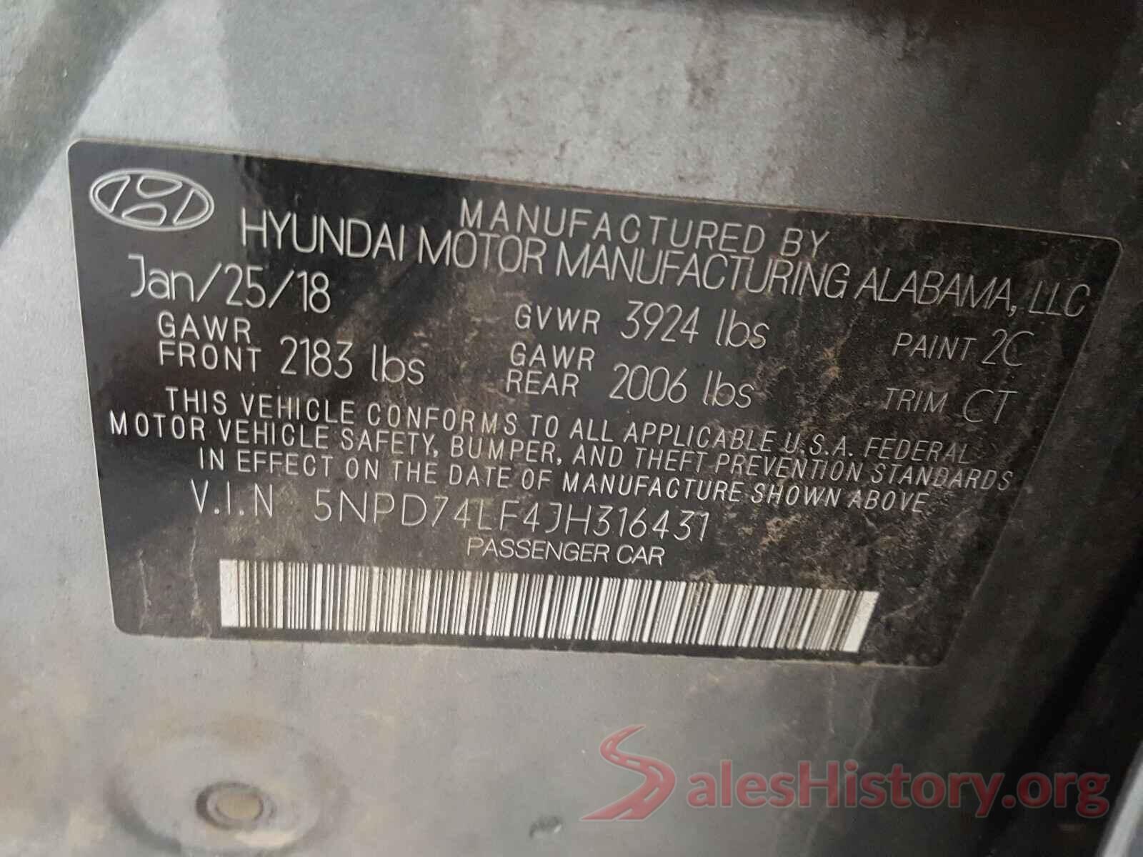 5NPD74LF4JH316431 2018 HYUNDAI ELANTRA