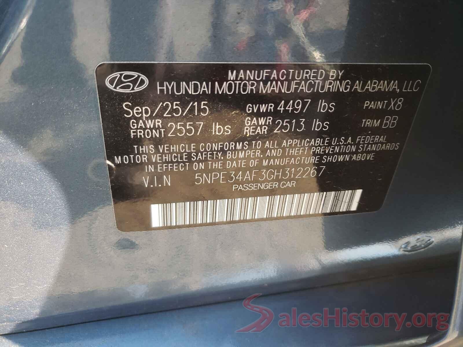 5NPE34AF3GH312267 2016 HYUNDAI SONATA