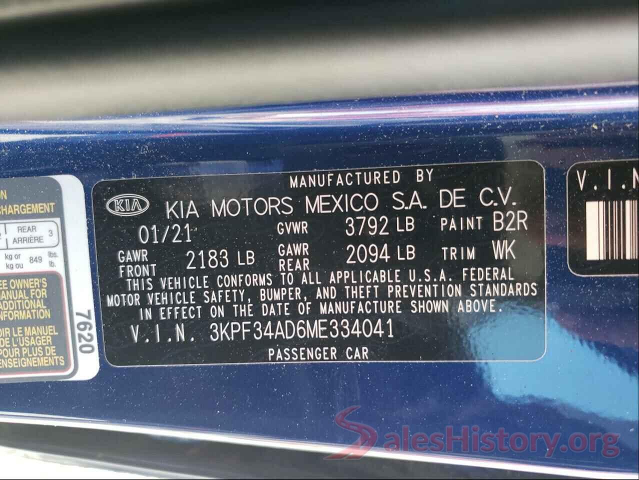 3KPF34AD6ME334041 2021 KIA FORTE