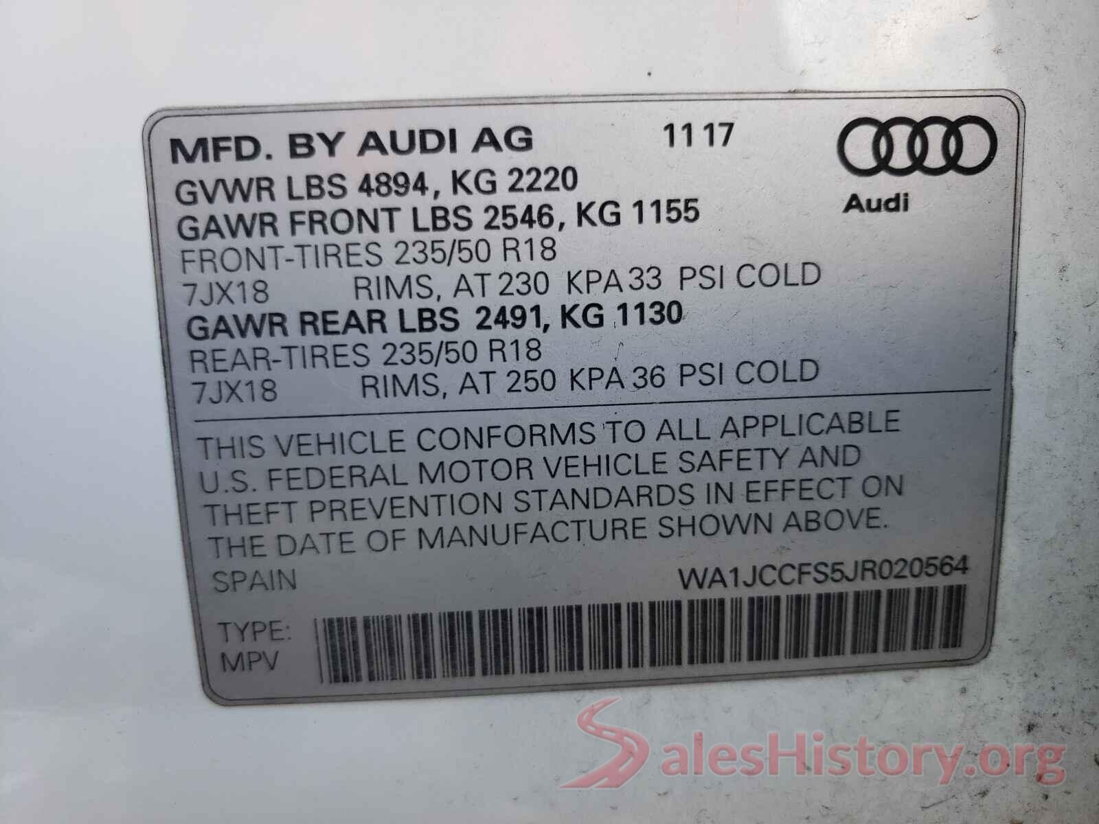 WA1JCCFS5JR020564 2018 AUDI Q3