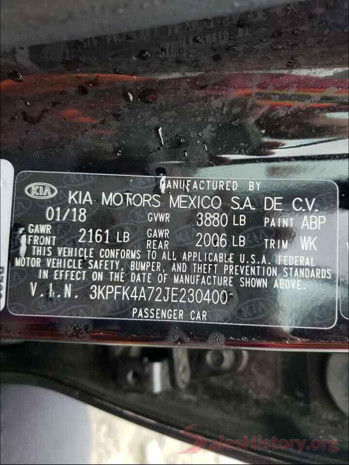 3KPFK4A72JE230400 2018 KIA FORTE