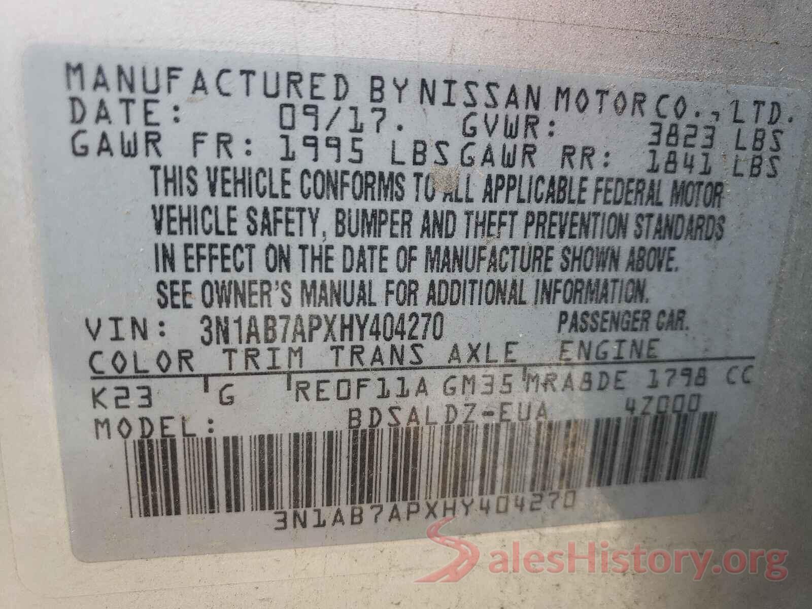 3N1AB7APXHY404270 2017 NISSAN SENTRA