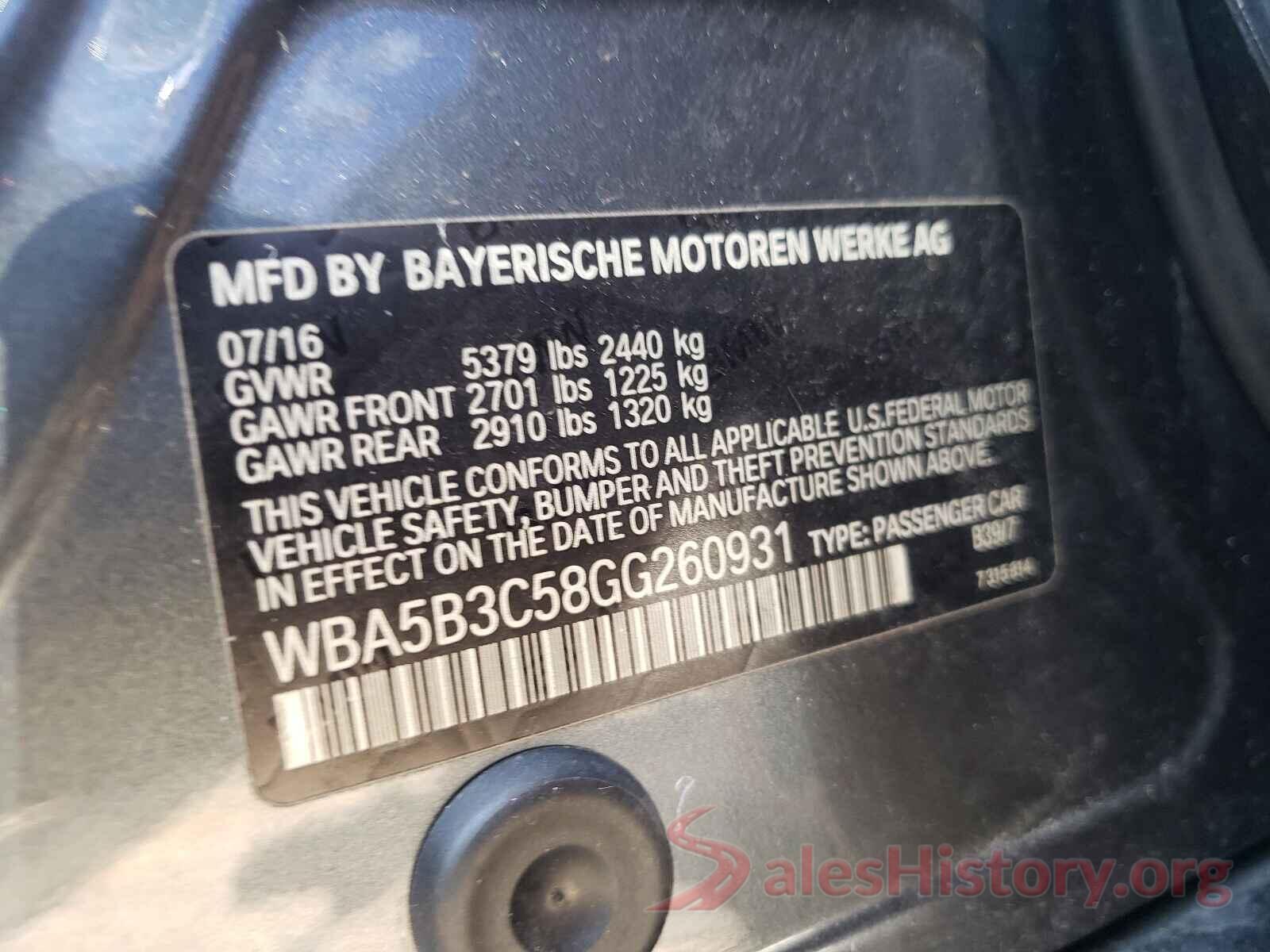 WBA5B3C58GG260931 2016 BMW 5 SERIES