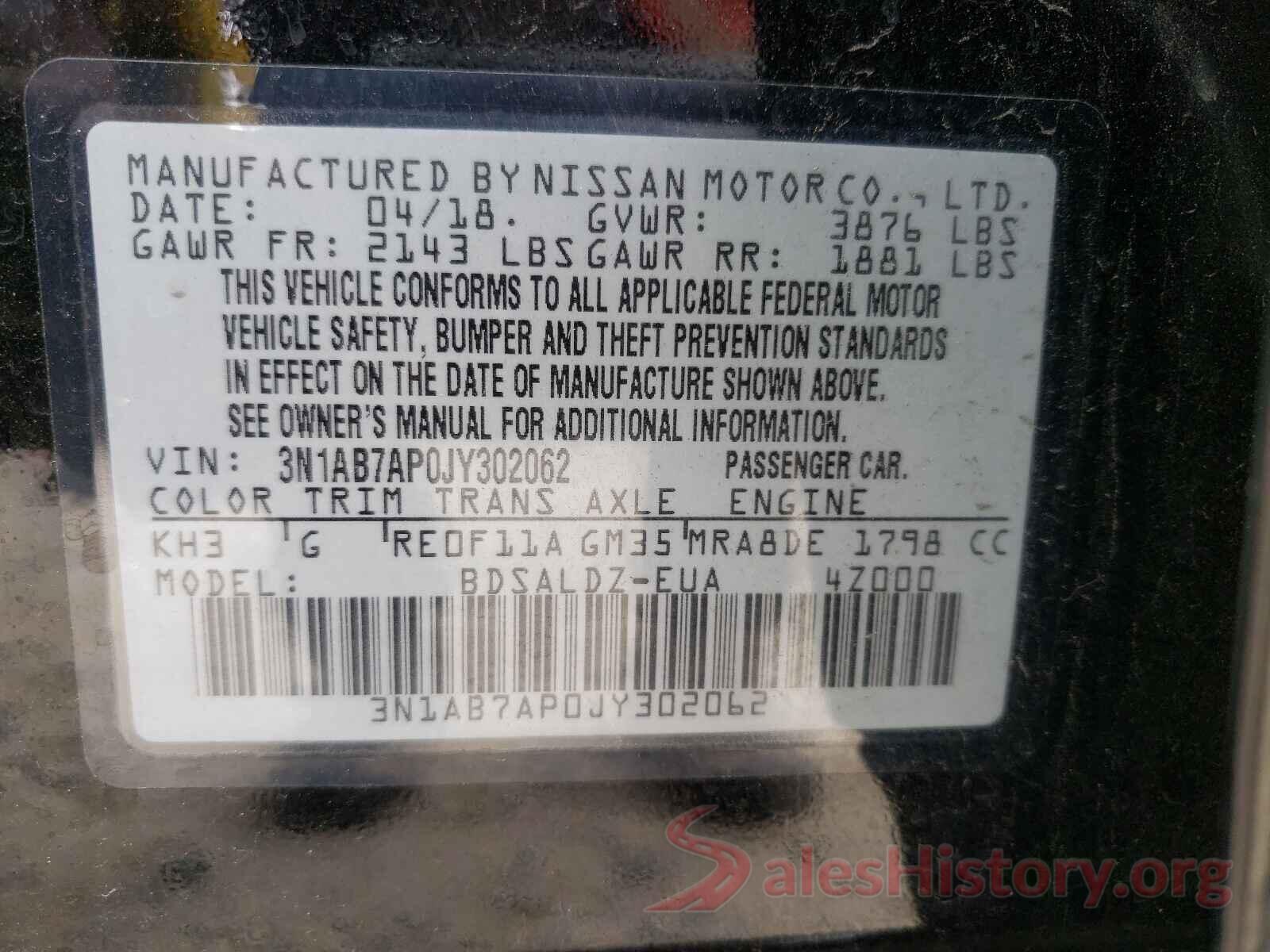 3N1AB7AP0JY302062 2018 NISSAN SENTRA