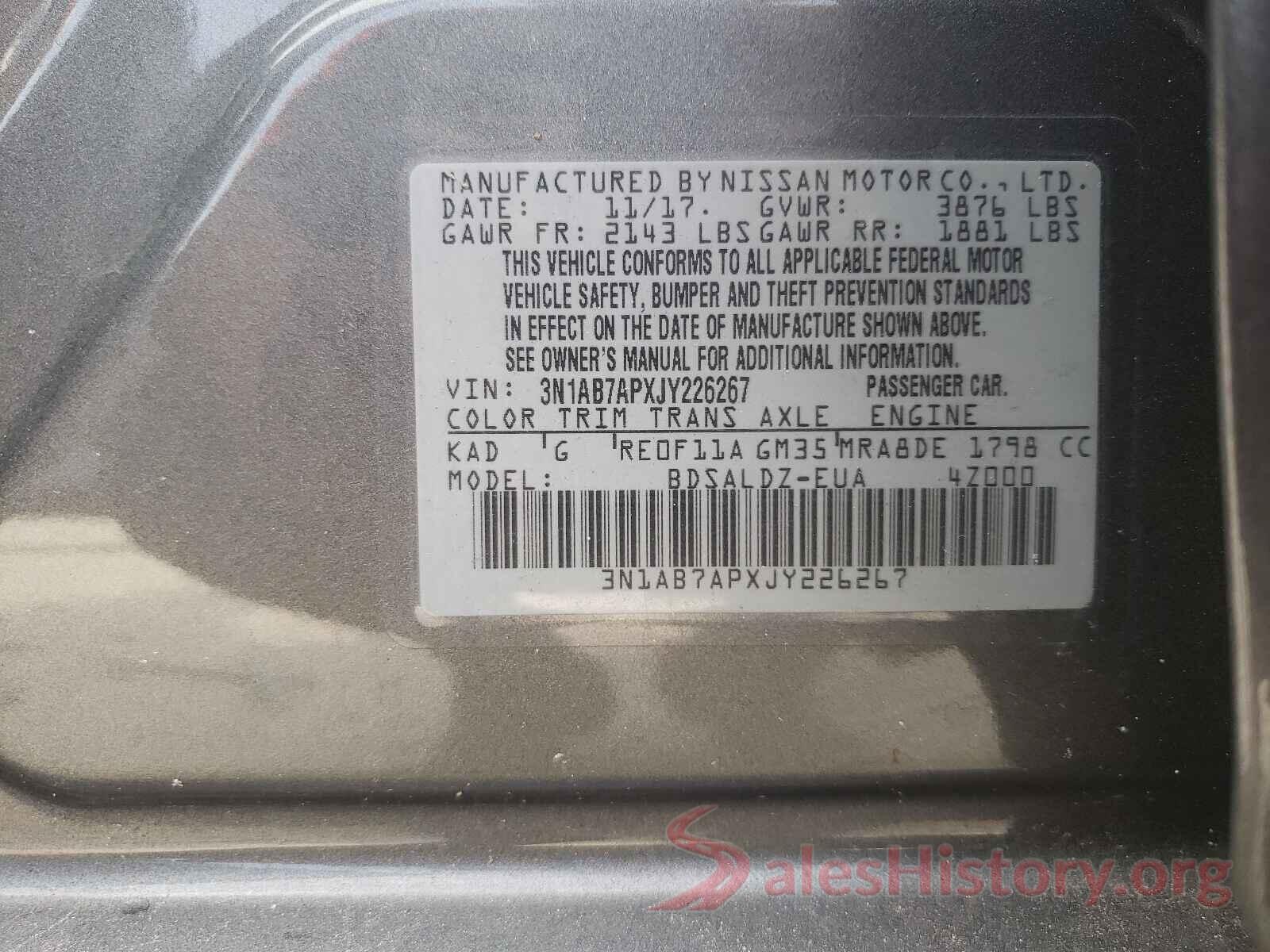 3N1AB7APXJY226267 2018 NISSAN SENTRA