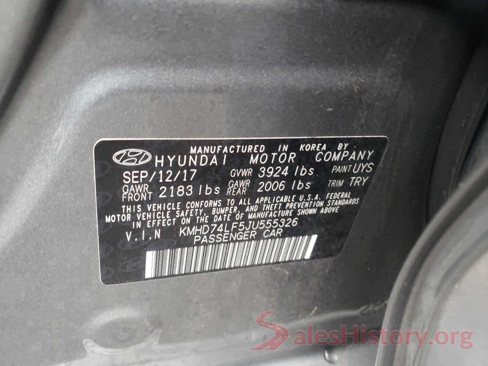 KMHD74LF5JU555326 2018 HYUNDAI ELANTRA