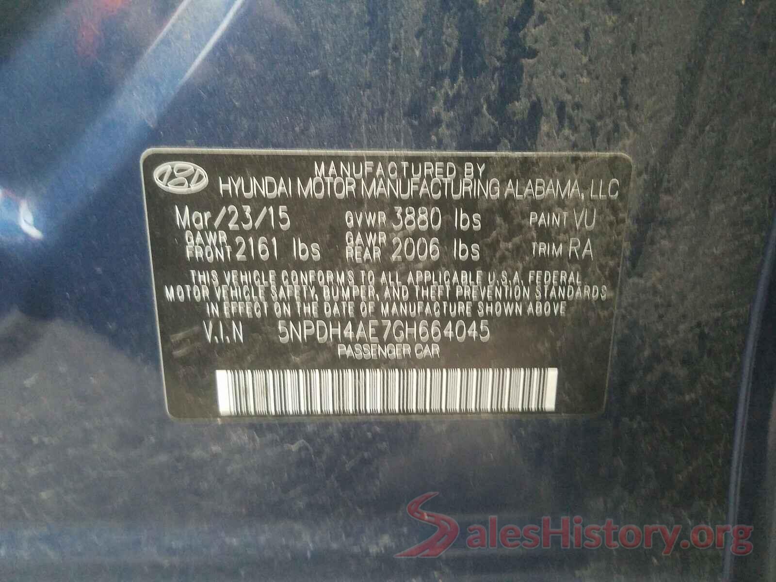 5NPDH4AE7GH664045 2016 HYUNDAI ELANTRA