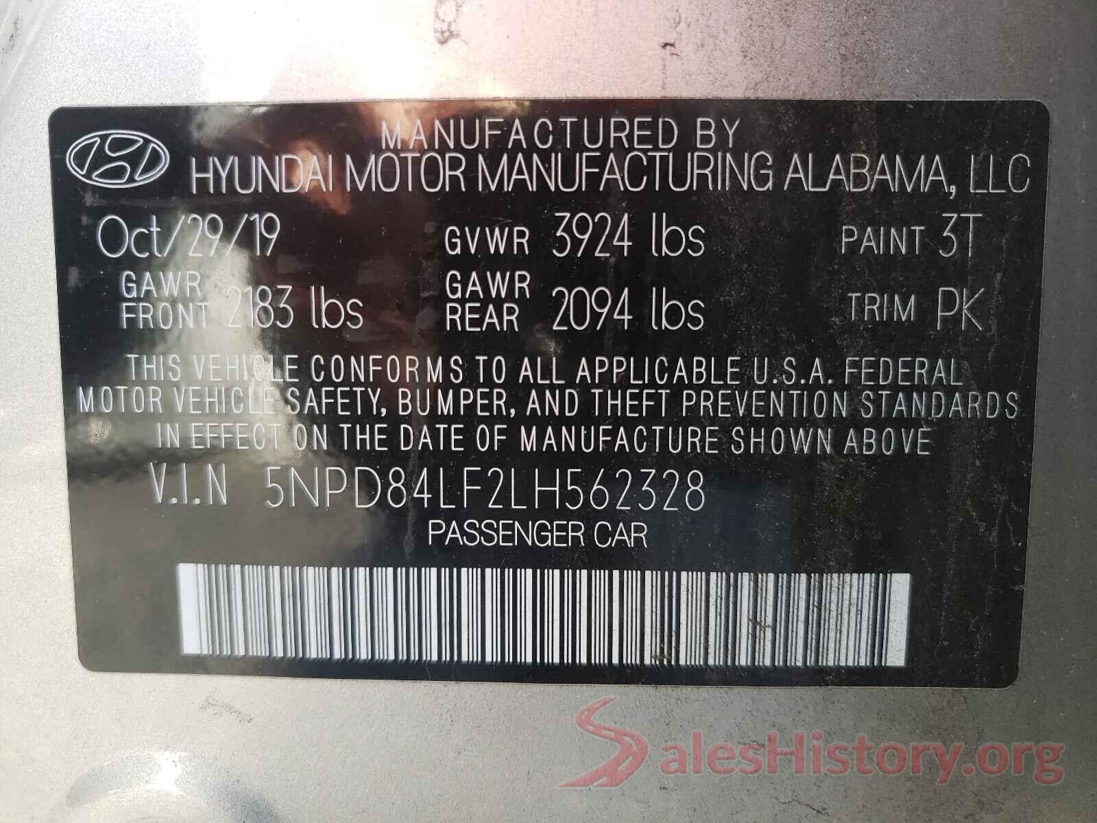 5NPD84LF2LH562328 2020 HYUNDAI ELANTRA