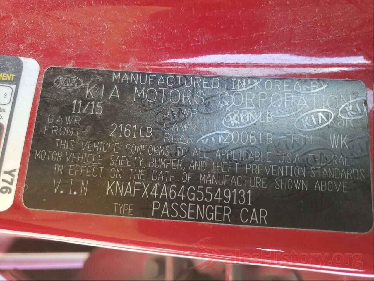 KNAFX4A64G5549131 2016 KIA FORTE