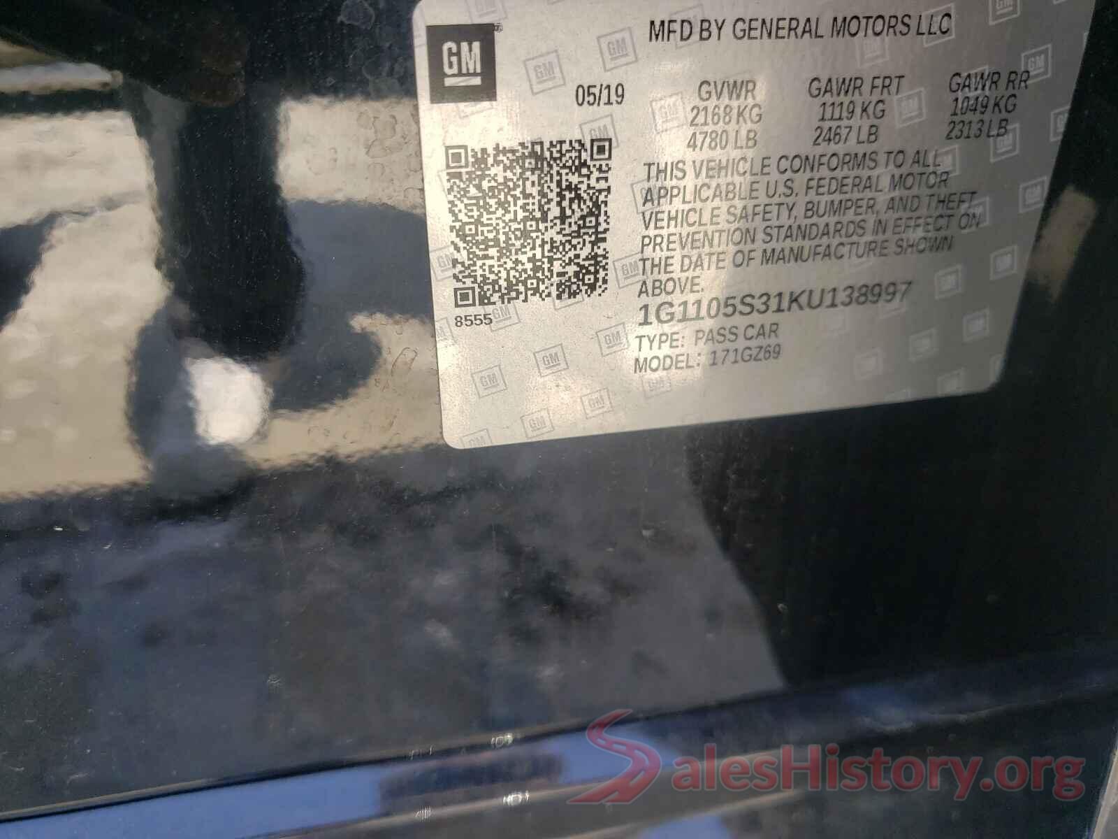 1G1105S31KU138997 2019 CHEVROLET IMPALA