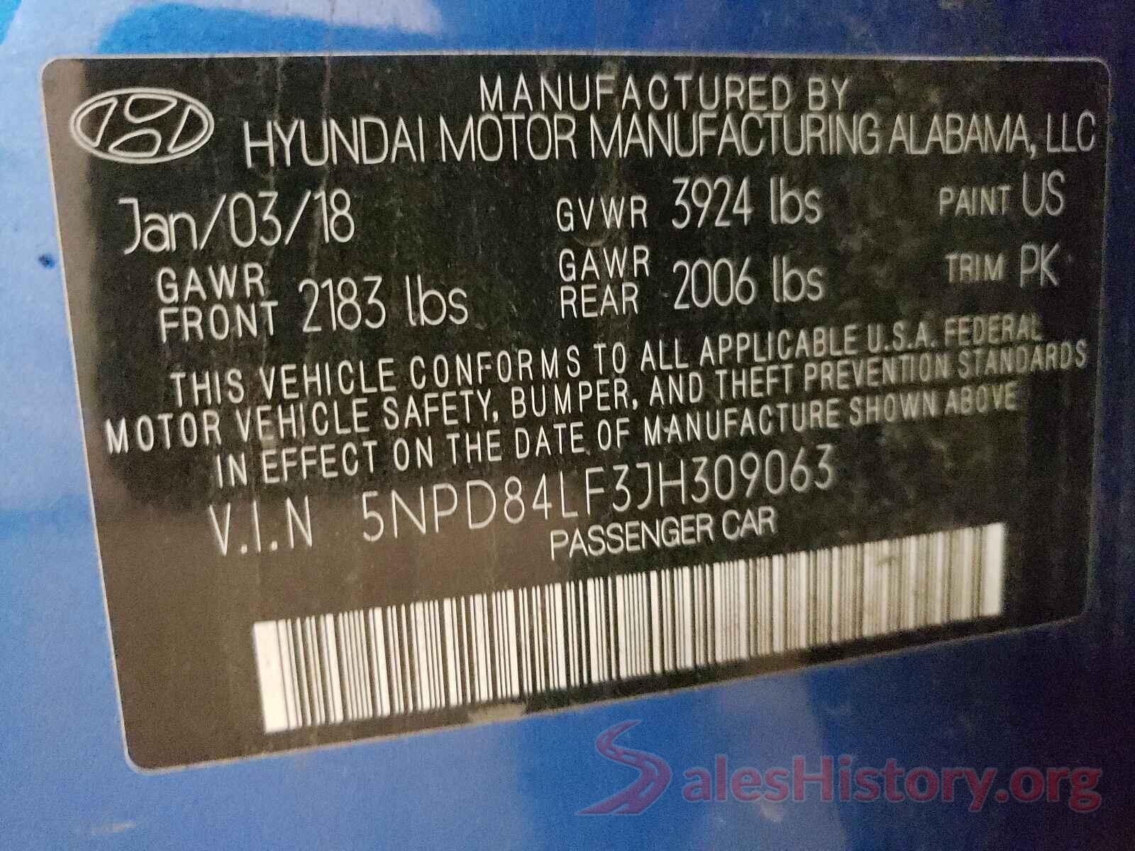 5NPD84LF3JH309063 2018 HYUNDAI ELANTRA