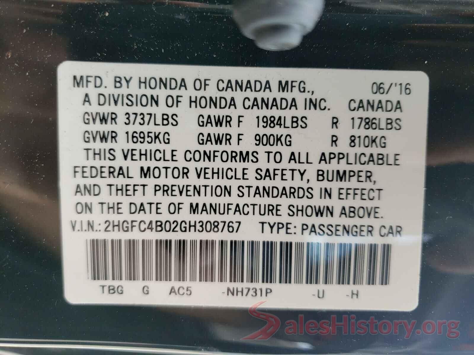 2HGFC4B02GH308767 2016 HONDA CIVIC