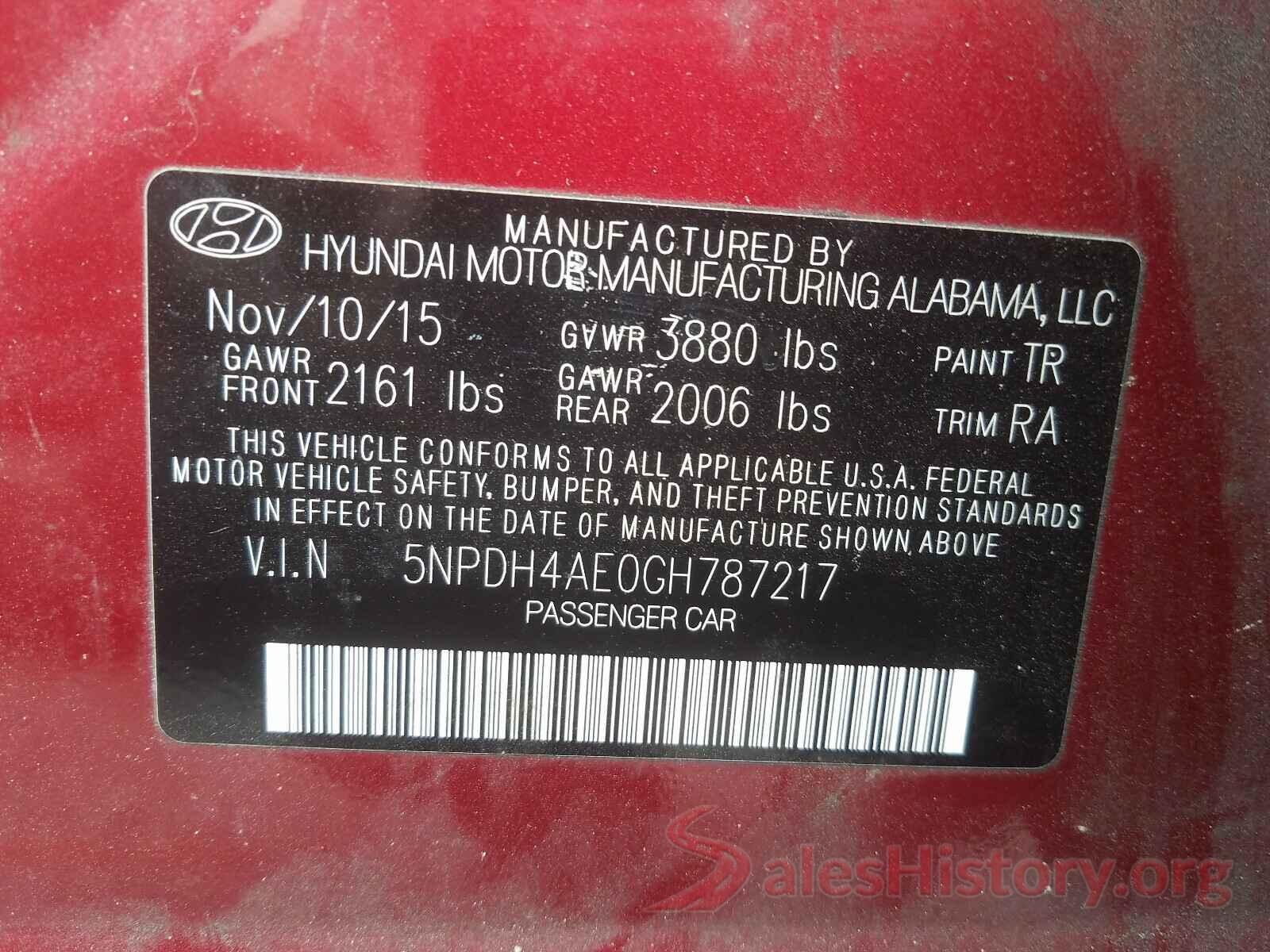 5NPDH4AE0GH787217 2016 HYUNDAI ELANTRA