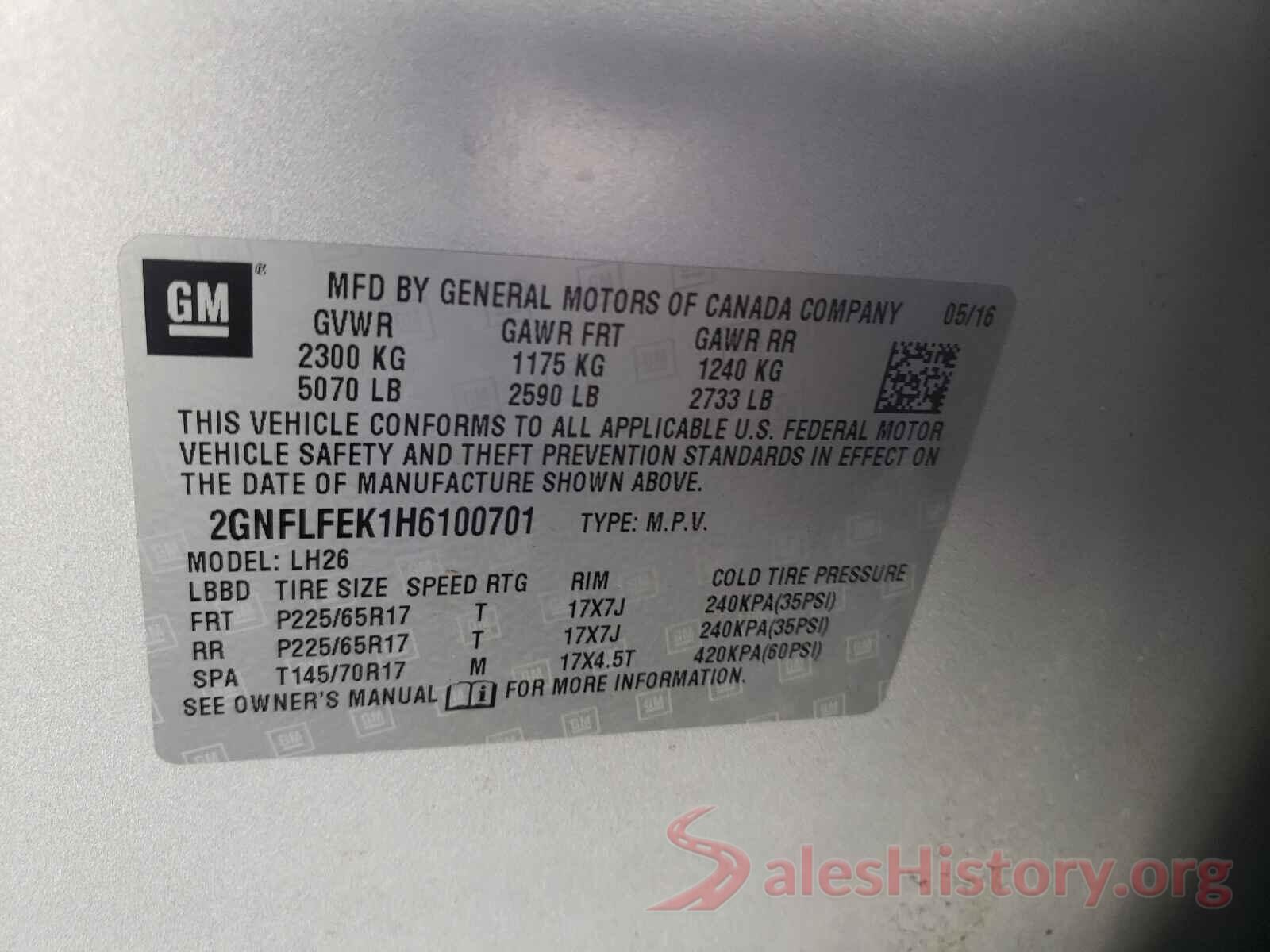 2GNFLFEK1H6100701 2017 CHEVROLET EQUINOX