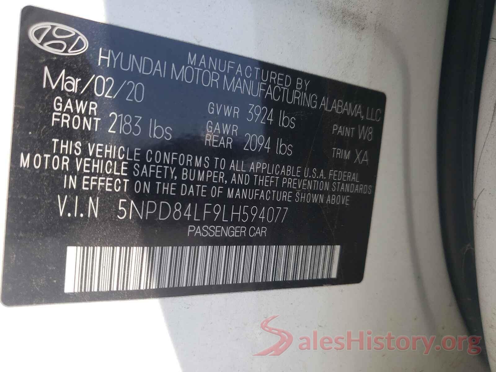 5NPD84LF9LH594077 2020 HYUNDAI ELANTRA