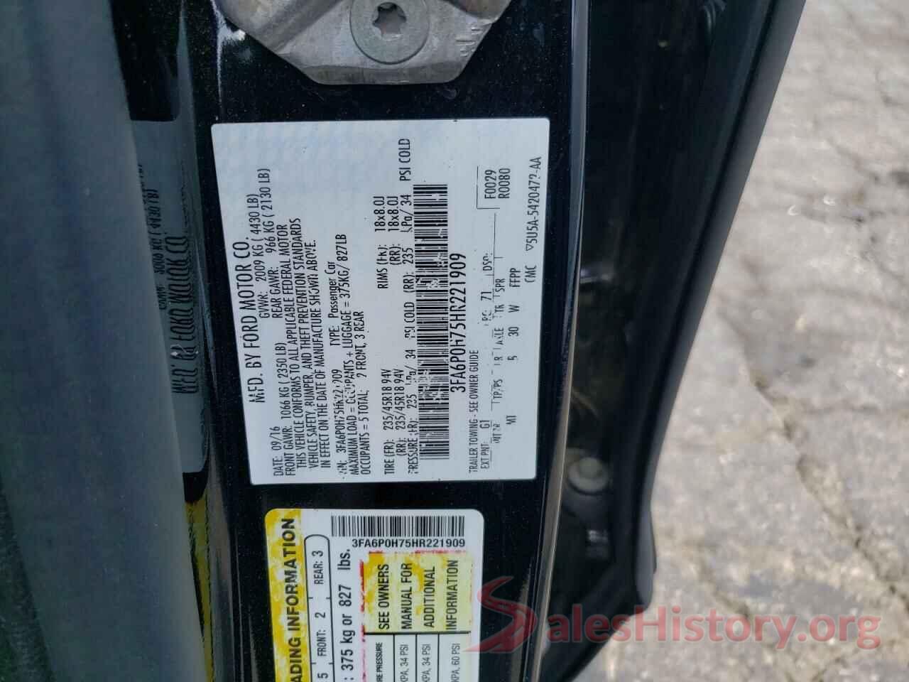 3FA6P0H75HR221909 2017 FORD FUSION