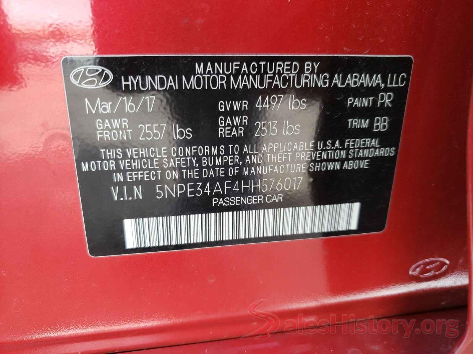 5NPE34AF4HH576017 2017 HYUNDAI SONATA