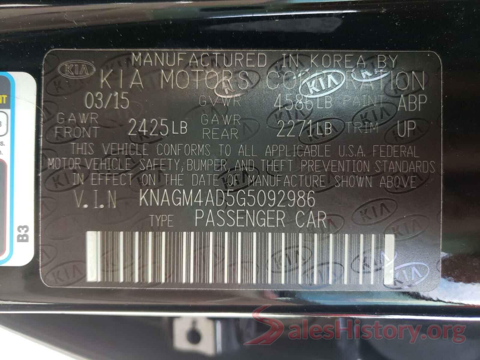 KNAGM4AD5G5092986 2016 KIA OPTIMA