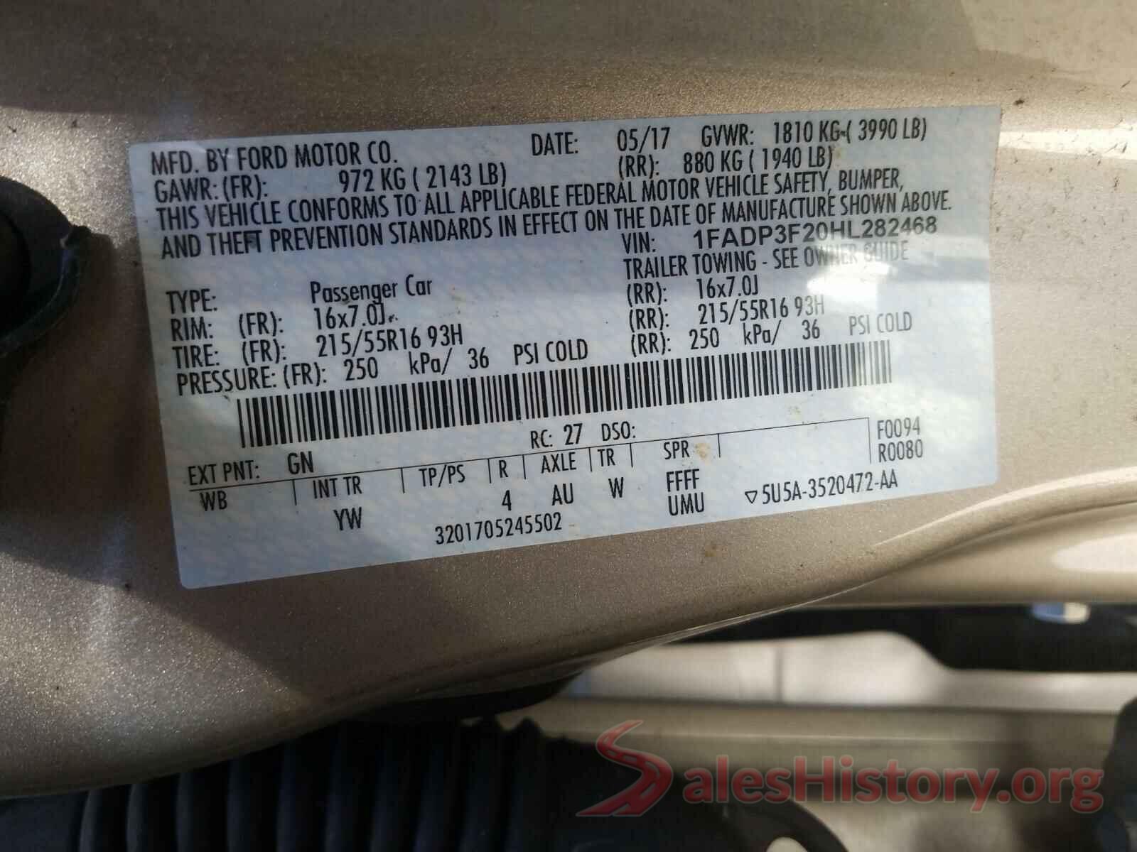 1FADP3F20HL282468 2017 FORD FOCUS