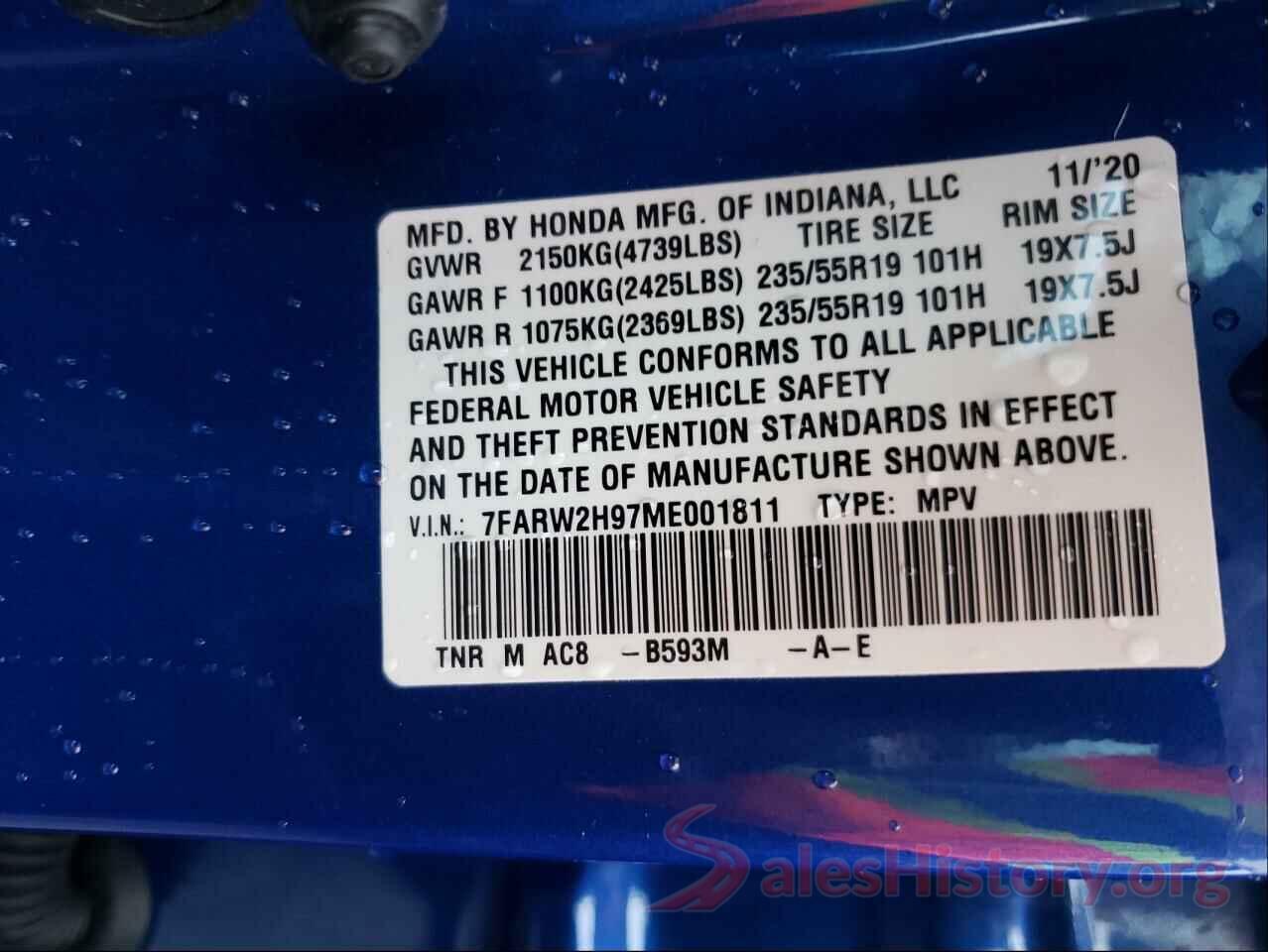 7FARW2H97ME001811 2021 HONDA CRV