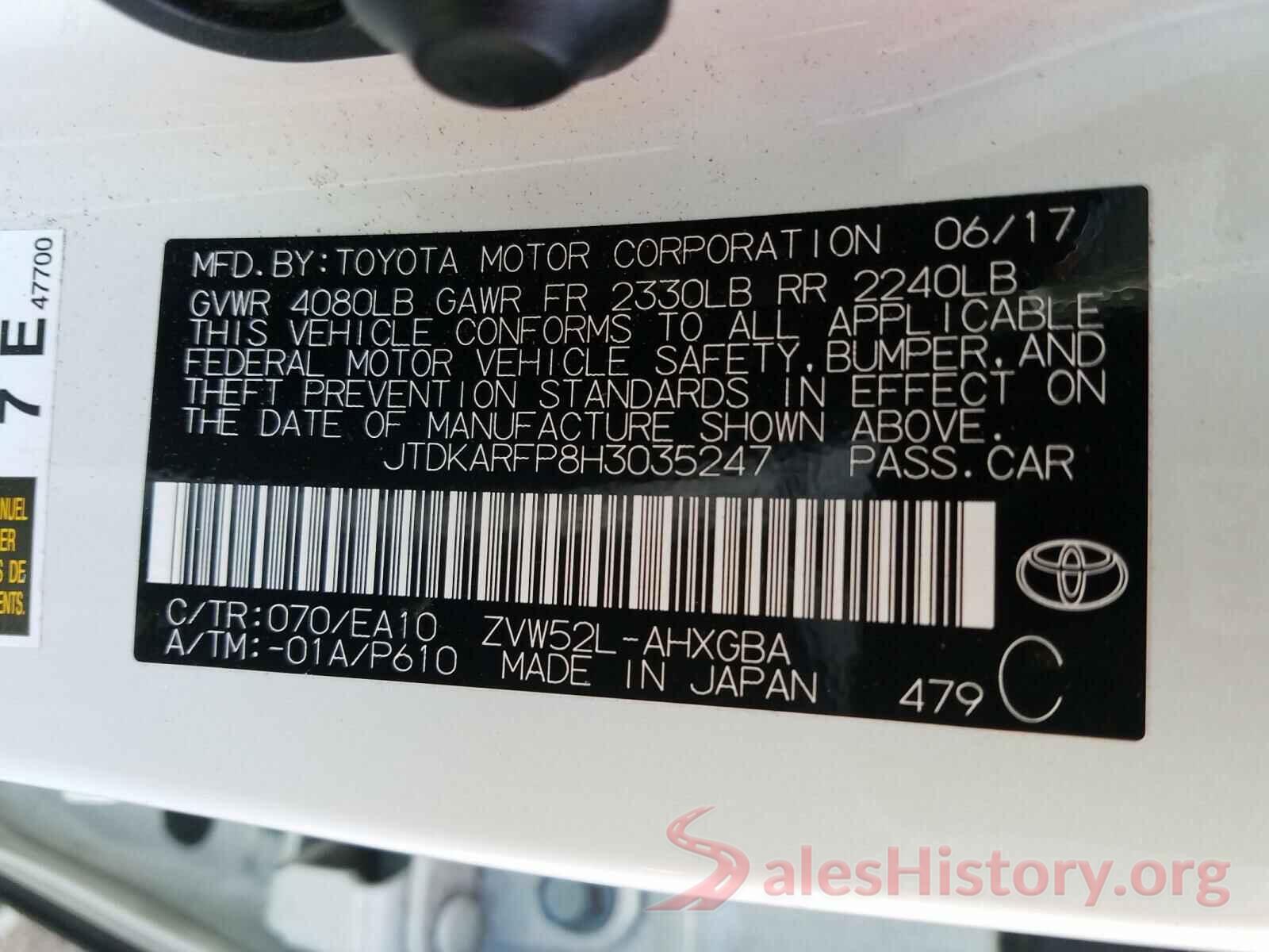 JTDKARFP8H3035247 2017 TOYOTA PRIUS