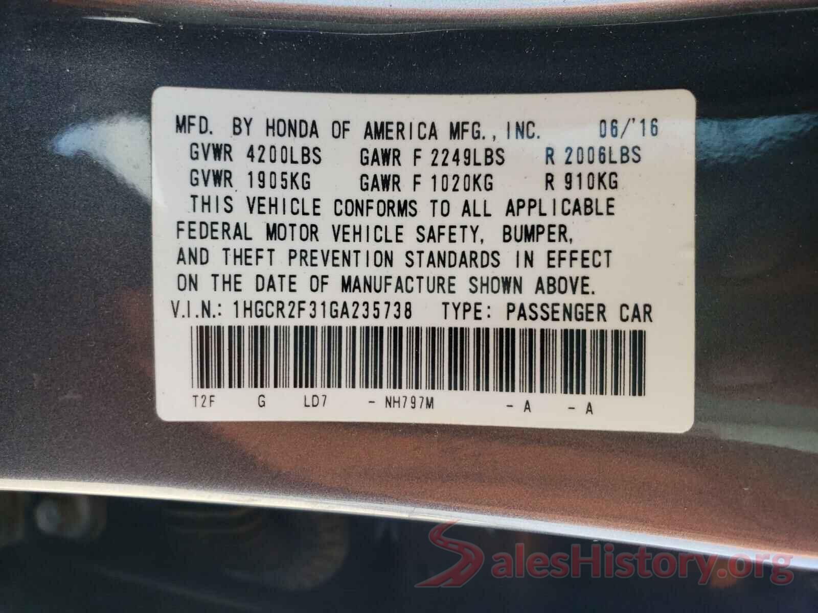 1HGCR2F31GA235738 2016 HONDA ACCORD