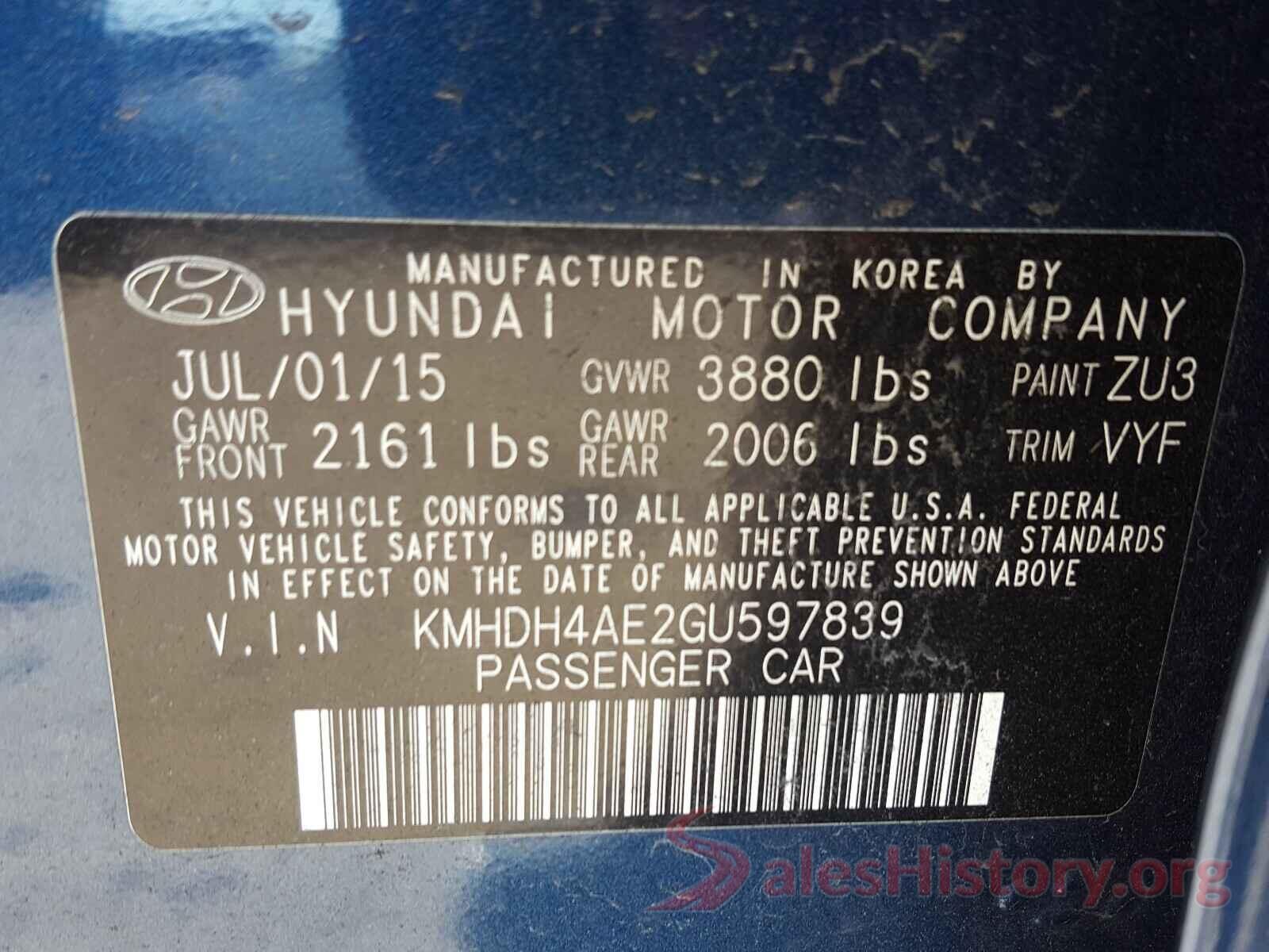 KMHDH4AE2GU597839 2016 HYUNDAI ELANTRA