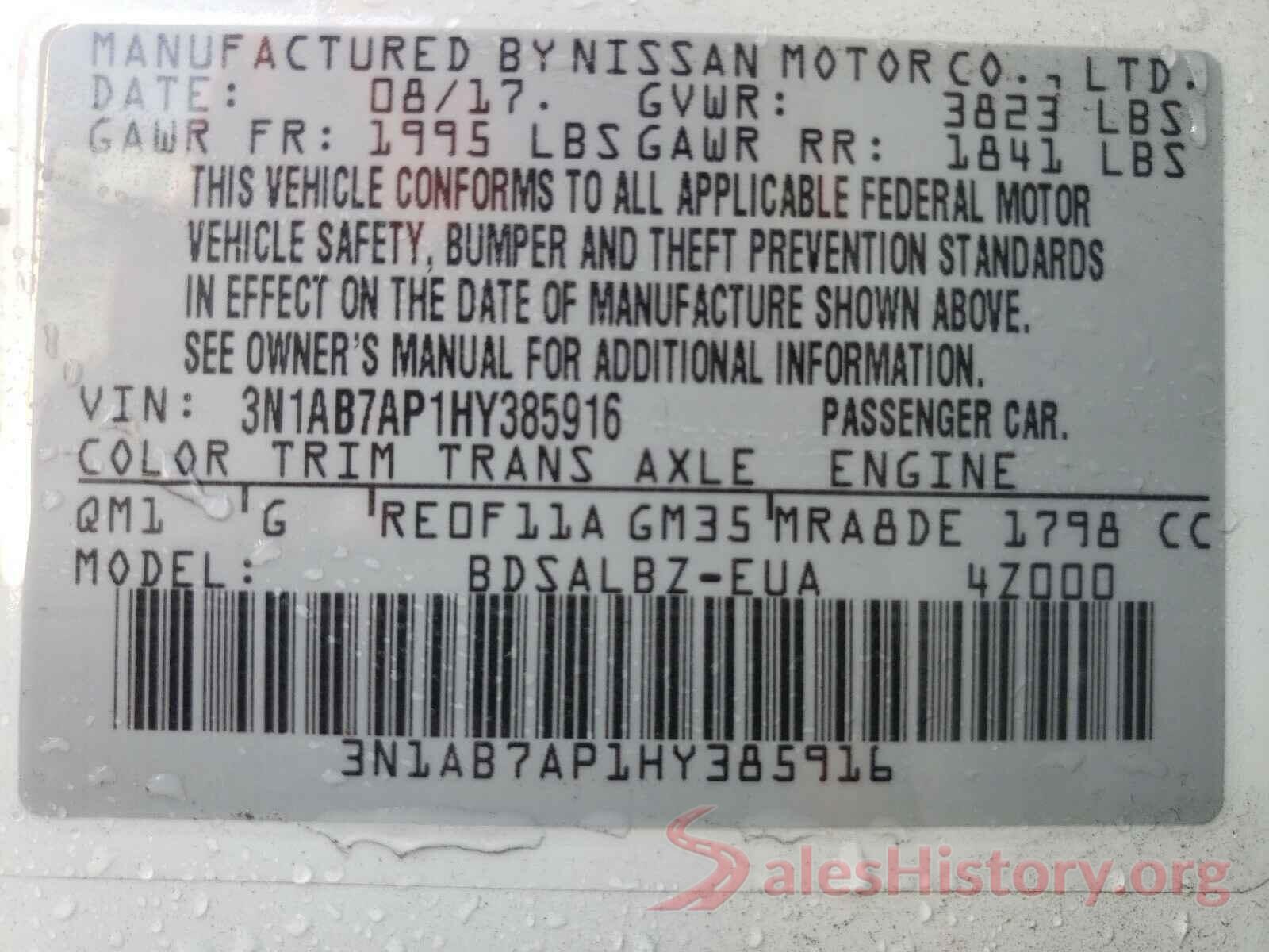 3N1AB7AP1HY385916 2017 NISSAN SENTRA