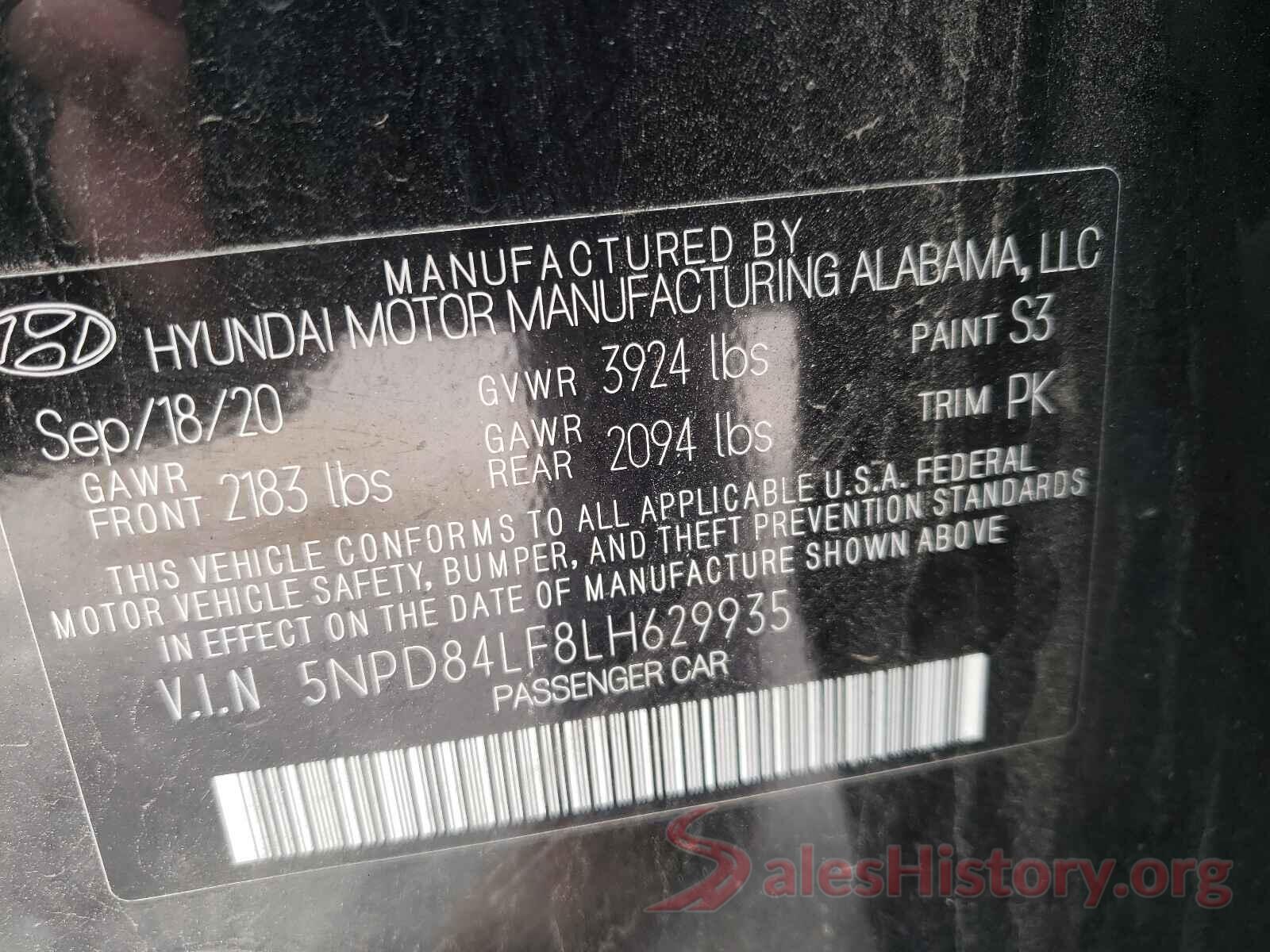 5NPD84LF8LH629935 2020 HYUNDAI ELANTRA