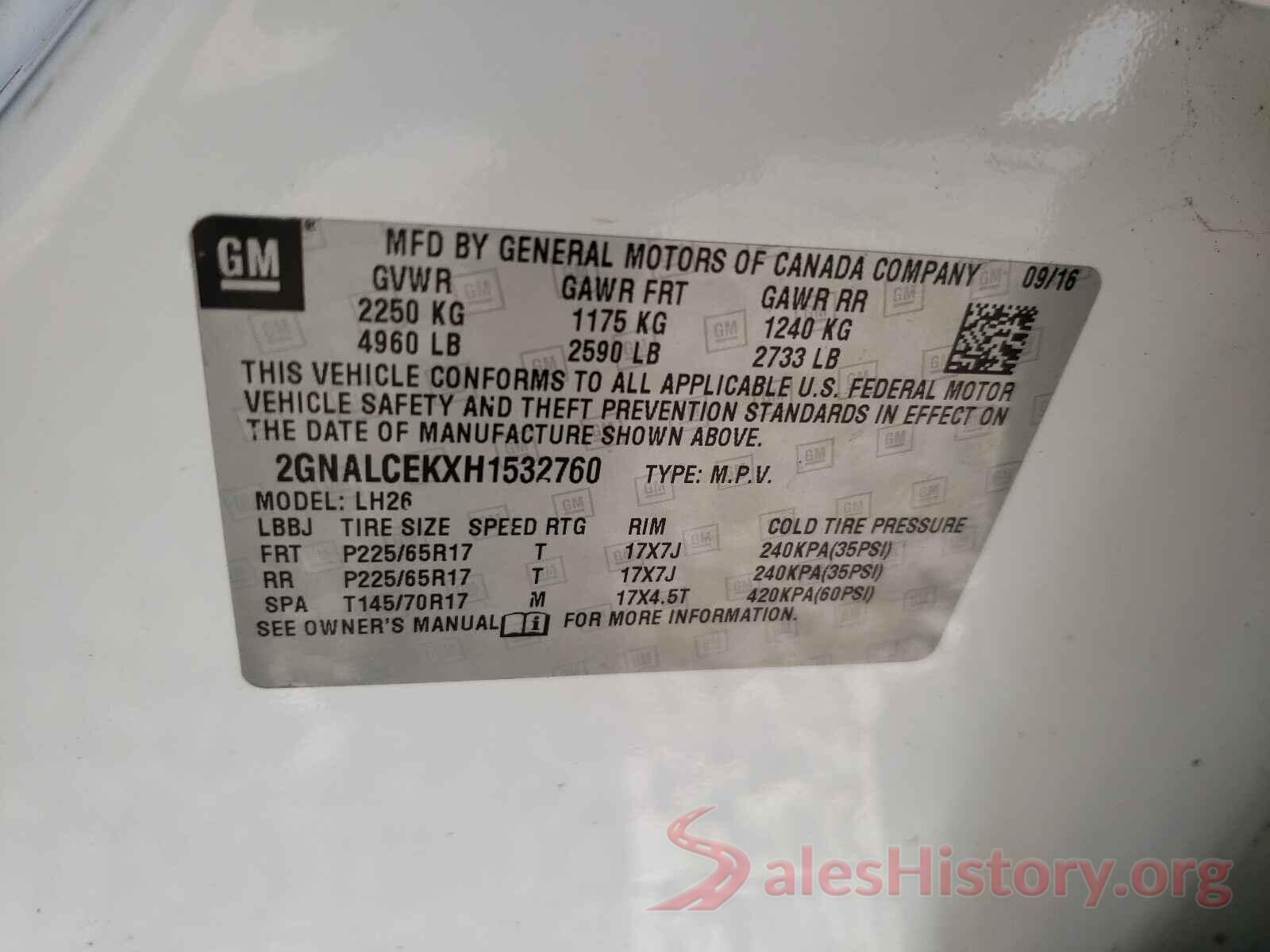 2GNALCEKXH1532760 2017 CHEVROLET EQUINOX