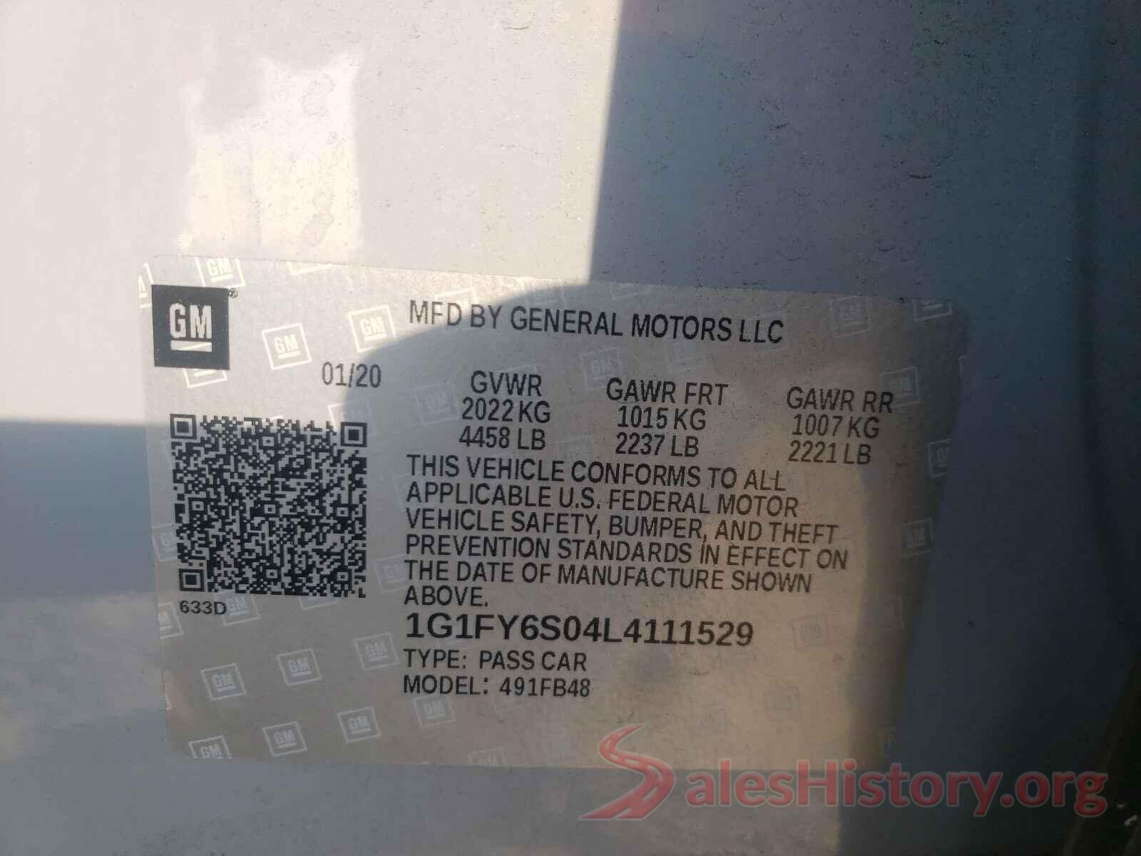 1G1FY6S04L4111529 2020 CHEVROLET BOLT