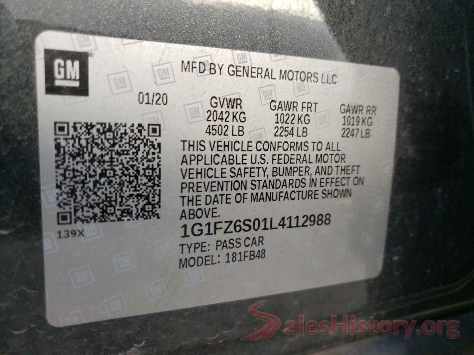 1G1FZ6S01L4112988 2020 CHEVROLET BOLT