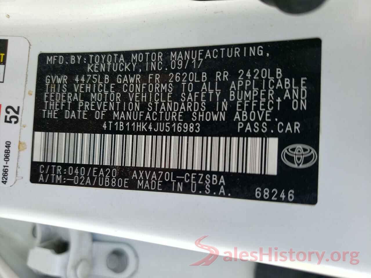 4T1B11HK4JU516983 2018 TOYOTA CAMRY