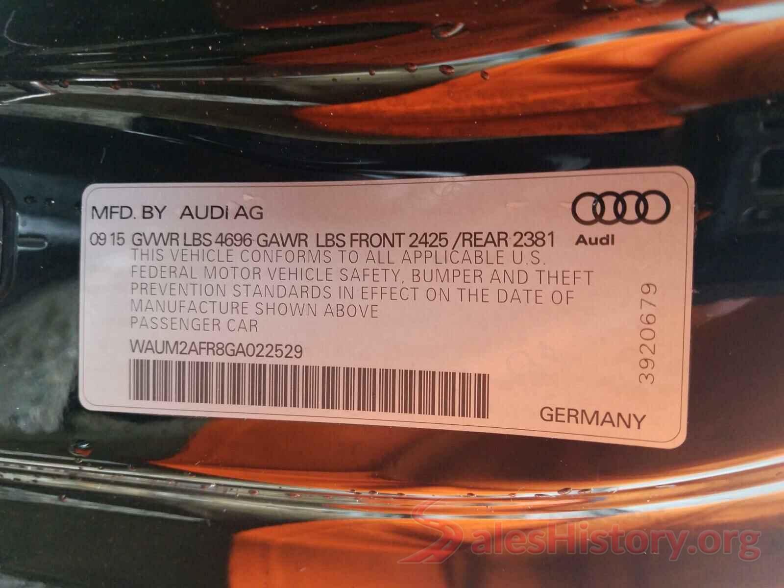 WAUM2AFR8GA022529 2016 AUDI A5