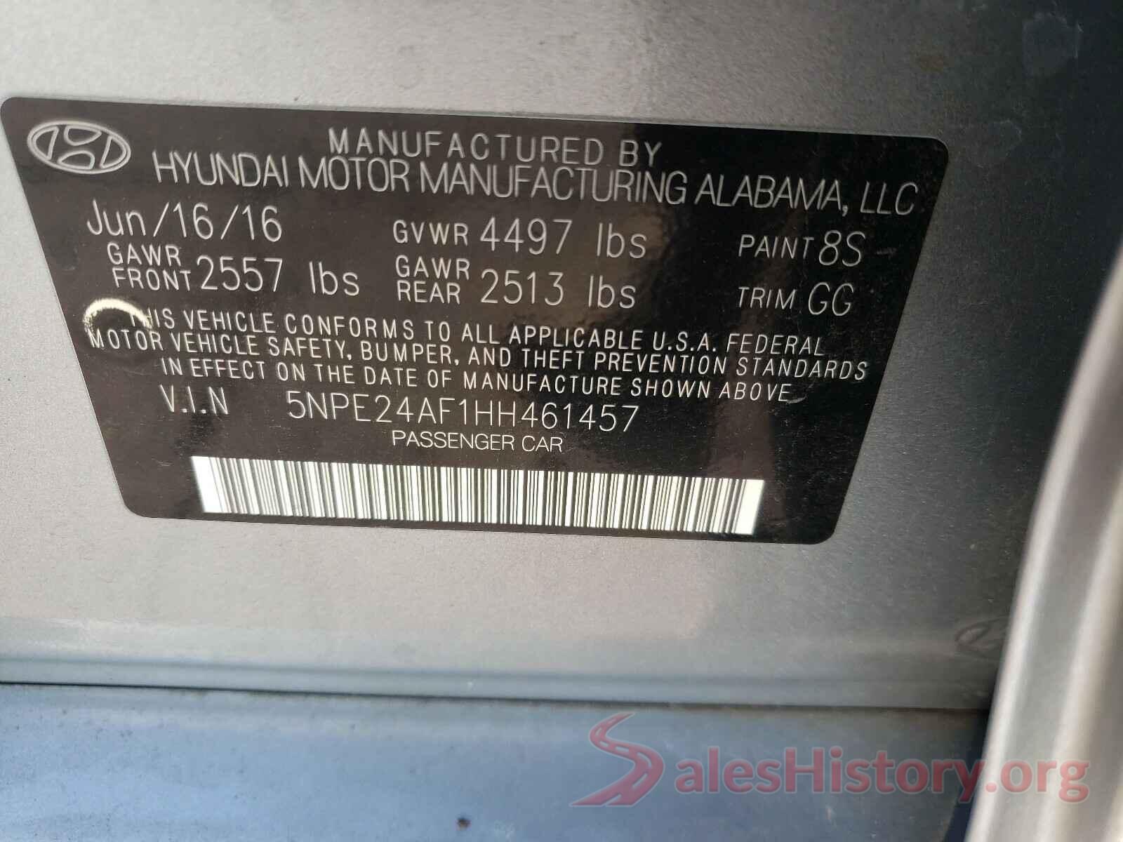 5NPE24AF1HH461457 2017 HYUNDAI SONATA