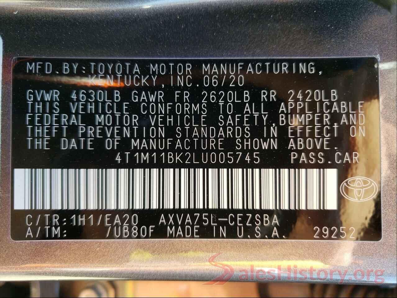 4T1M11BK2LU005745 2020 TOYOTA CAMRY